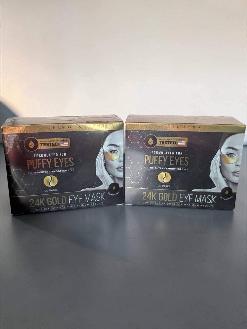 Dermora 24K Gold Eye Mask Under Eye Patches Lot of 2 – 20 Pairs Each | New